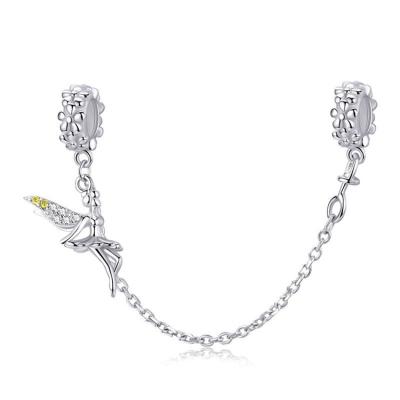 China CLASSIC 925 Sterling Silver Flower Fairy Safety Chain Floating Chains For Charm Bracelet for sale