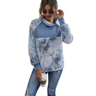 China Breathable Loose Faux Fur Velvet Stand Collar Ladies Tops Tie Dye Fur Sweatshirt Women Tops for sale