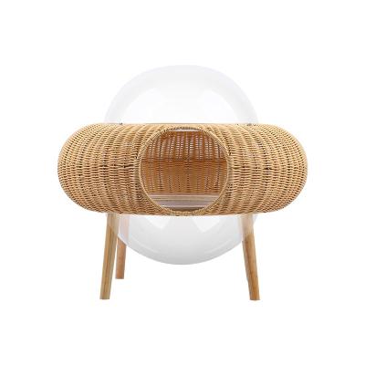 China Handwoven Cat House Capsule Design Breathable Cat House Resting Cave With Pet Rattan Bracket for sale