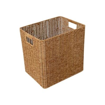 China Made from Resin Made from Resin Storage Basket Large Capacity Rattan Magazine Rack Finished Storage Box with Handles for sale