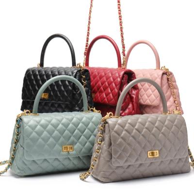 China Fashion/Daily Use New First Layer Cowhide Lychee Pattern Bag Women Soft Leather Handheld Embroidery Thread Large Capacity Chai for sale