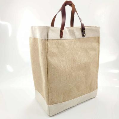 China Tote Bag 2021 Custom Waterproof Leather Handles Beach Jute Picnic Grocery Large Tote Bag for sale