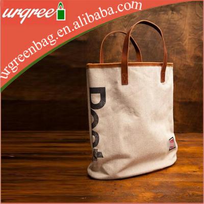 China Eco Friendly Natural 100% Cotton High Quality 20 Oz Durable Cotton Shopping Bag With Leather for sale