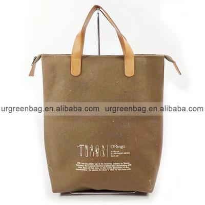 China Eco-Friendly 100% Natural Cotton Canvas Tote Bag Custom PU Leather Handle Thickened Handbag for sale