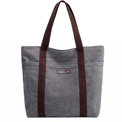 China Custom Logo Eco Friendly Natural 100% Cotton Gray Canvas Quilting Woven Tote Bag for sale