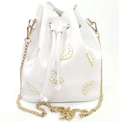 China Eco-Friendly Natural 100% Cotton Customized Creative Watermelon Cut Out Shoulder Pocket PU Leather Drawstring Bag for sale