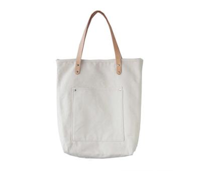 China 100% Cotton Canvas Eco-Friendly Zippered Shopping Bags With Leather Straps for sale