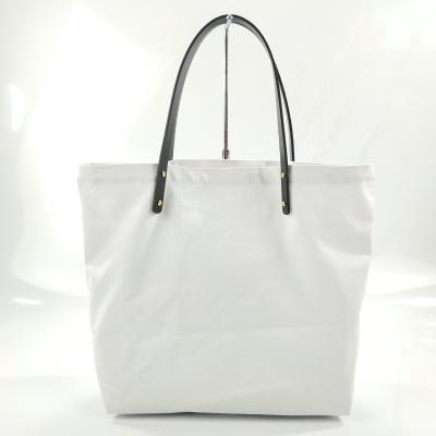 China White Eco-friendly Tote Bag Leather Handles Cotton Canvas Tote Bag Reusable Fabric for sale