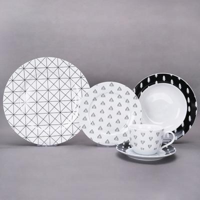 China Excellent Sustainable Super White And Black Round Luxury Porcelain Dinner Set Dinner Set for sale