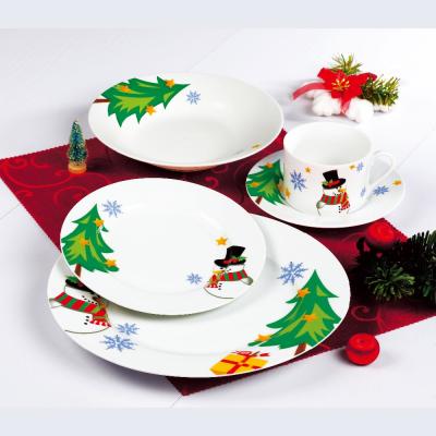 China Sustainable Gift Christmas Snowman Porcelain Dinnerware Sets 20Pcs Dishes Used For Restaurant for sale