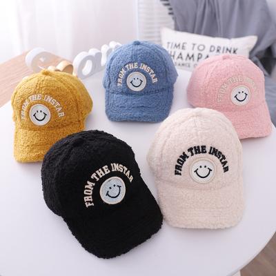 China Autumn Winter Children COMMON Lamb Wool Embroidery Warm Casual Student Solid Color Baseball Hat Comfortable Peaked Soft Peaked Hat Q406 for sale