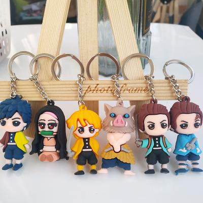 China Promotional Gift Anime Demon Slayer PVC Cartoon Keychain Ring Ring Kamado Tanjirou Agatsuma Zenitsu Kamado Nezuko Key Chain Holder L82 for sale