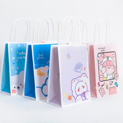 China Recyclable in stock creative cartoon snack paper shopping bag with handle for sale