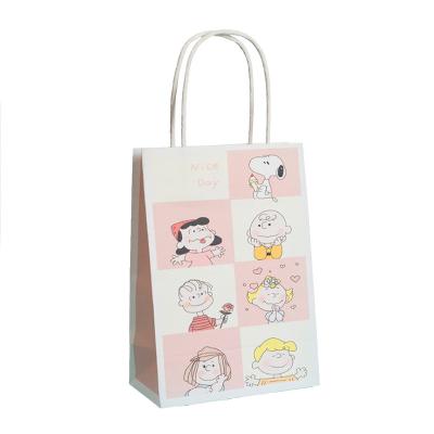 China Recyclable In Stock Creative Cartoon Cosmetic Clothes Custom Kraft Paper Gift Bag for sale