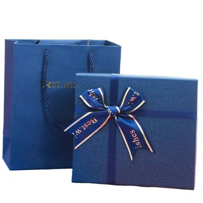 China Recyclable In Stock Blue Bow Gift Skincare Box Large Packaging Square for sale