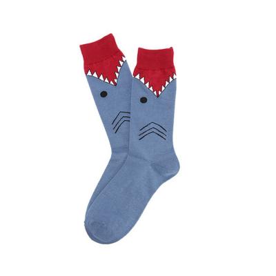 China Mens Cotton Antibacterial Quality Knitted Crew Shark Breathable Socks BY-N403 for sale