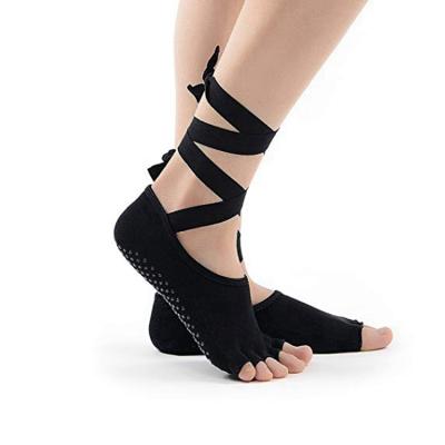 China BY-N567 Antibacterial Pilates Open Toe Yoga Socks Custom Cotton Knitted Half Toe Ankle Grip Socks Open Toe Yoga Socks for sale