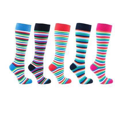 China BY-II-1255 Children Girls Antibacterial Colorful Knee High Tube Plain Stripe Socks for sale