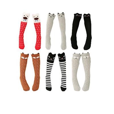 China Antibacterial School Children Girls BY-I-1250 Gray And Black White Stripes Cotton Red Cute Animal Knee High Socks for sale