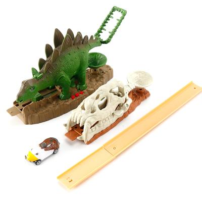 China Toy Wholesale Dinosaur IC Slot Ejection Race Track Jet Light Belt Set Miniature Racing Car Toy for sale