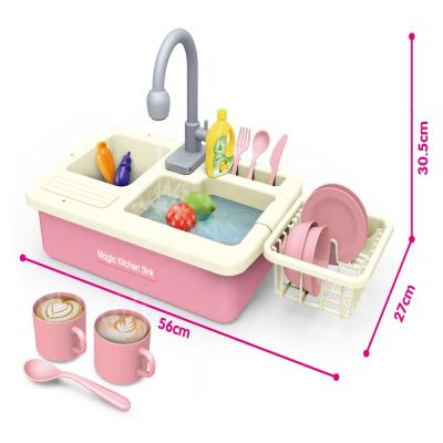 China Pretend Kitchen Toy 15PC Pretend Play Toy Kids Play Food And Color Changing Toy Dishes Toddler Sink With Running Water for sale