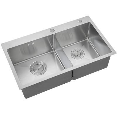 China Without Faucet Best Selling Good Quality Large Sinks Double Stainless Steel Sinks With Drain Board for sale