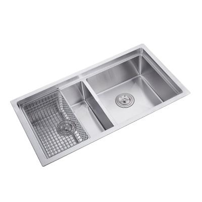 China Faucetless Hot Selling Double Bowl Sinks Stainless Steel Under Mount Handmade Color Nano Kitchen Sink for sale