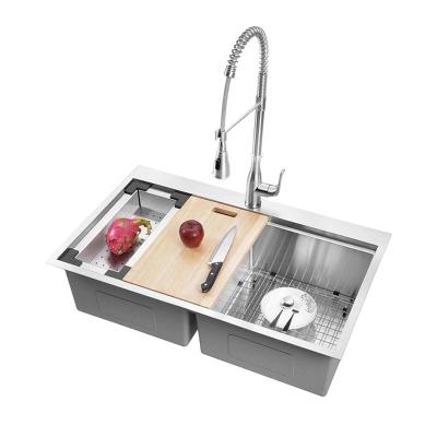 China Without Faucet Hot Selling Products Double Bowl Kitchen Commercial Used 304 Stainless Steel With Faucet Landing Kitchen Sink for sale