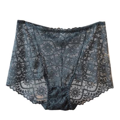 China QUICK DRY hollow transparent comfortable underwear ladies high waist boyshort plus size floral lace panties for sale