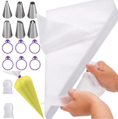 China Disposable Icing Bags Tips Set 100pcs Disposable Piping Bags With 6 Icing Bag Tips/6 Bag Ties/2 Pastry Piping Bag Coupler for sale