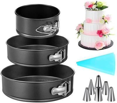 China Viable Cake Pan 3pcs Springform Set of 4 7 9 Inch Steel Non-Stick Leakproof Pans Round Cake Molds with Tips Set Bags for sale