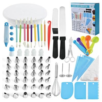 China 66Pcs/set Fondant Baking Tool Pastry Cake Stand Sustainable Spout Piping Bag Icing Spatula Set Cake Decorating Consumables Bundle for sale