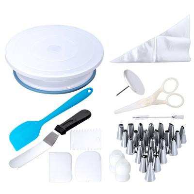 China Viable Hot Sale 45Pcs Cake Decorating Consumables Lot Icing Piping Nozzles Cake Turntable Set Baking Tools Cake Decorating Tips Tools for sale