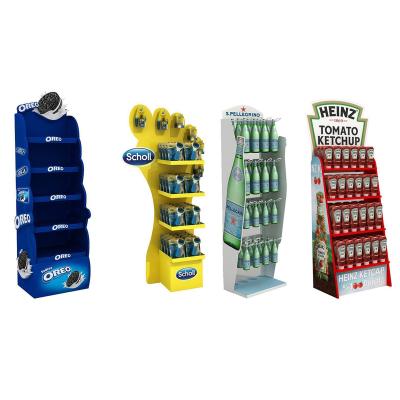 China Eco-friendly Supermarket Beverage Custom Stand Fluted Showcase Display Rocks Beer Paper Beverages Pop Up Cardboard Floor Display Stand Rack for sale