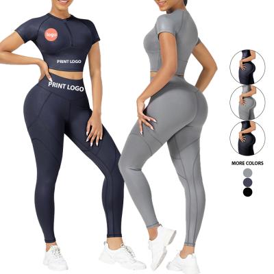 China OEM Design 2021 Women Breathable Workout Sets High Waist Leggings Fitness Sportswear Yoga Set Two Piece Equipments for sale