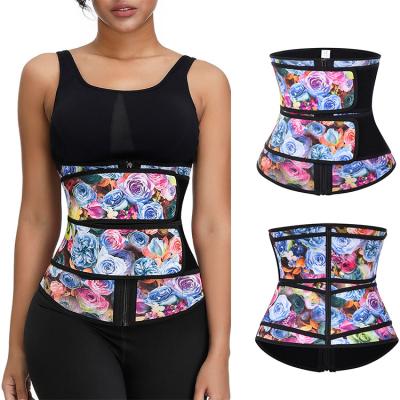 China Wholesale Women Breathable Printed Floral Logo Double Waist Cincher Custom Waist Cincher Waist Trainer Belt for sale