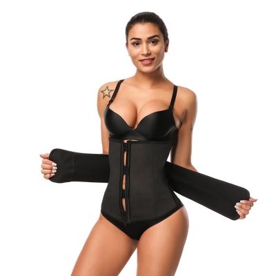 China Monthly 10000 Sales Body Shaper Antibacterial Traditional Black 7 Hook And Zipper Waist Trainer Steel Boned Latex Belt for sale