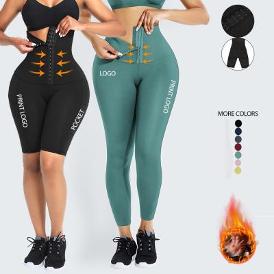 China 2021 Breathable Women Shapewear Shorts Knee Length Tummy Control Shorts With Pockets Butt Lifter Thigh Body Shaper Slimmer Pants for sale