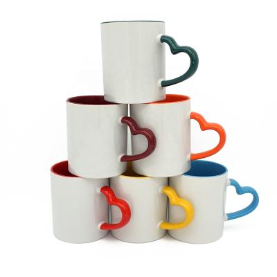 China Customized Viable Customized Color Heart Handle 11OZ Sublimation Ceramic Coffee Mug for sale