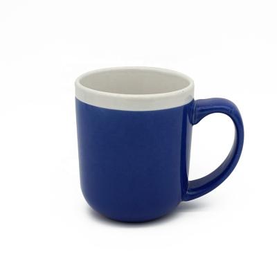 China Promotional Gift 16OZ Viable 2 Tone Color Ceramic Blue Glaze Coffee Mug for sale