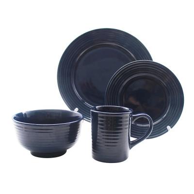 China 2021 Disposable Good Quality 16pcs Stoneware Embossed Solid Color Dinnerware Set for sale