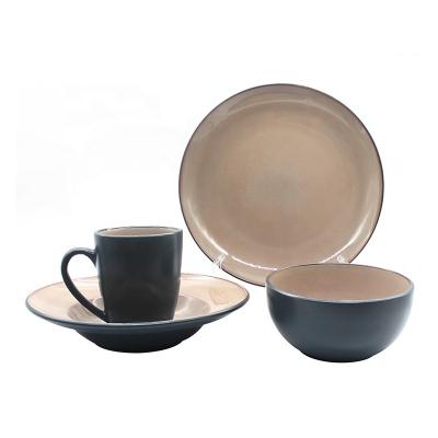 China Disposable Modern Style 16 Pieces Solid Luster Staining Stoneware Dinnerware Set for sale