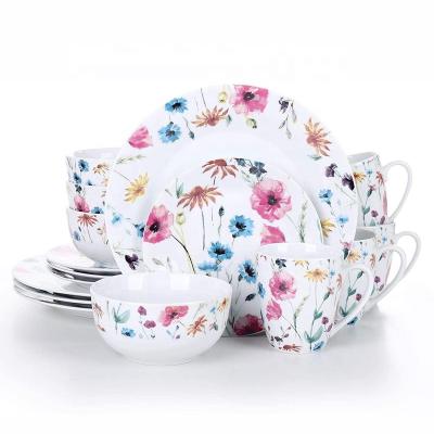 China Nordic Viable Good Quality Hot Selling Decal Printing Round Ceramic Dish Dinner Set for sale