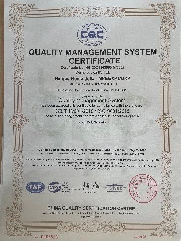 ISO9001 - Ningbo Home-Dollar Imp. & Exp. Corp.