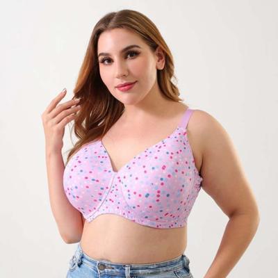 China Best Selling Oversized Bra One Piece Cup High Quality Custom Logo Underwire Light Pad Purple Dot Deep Cup Plus Size Bra for sale