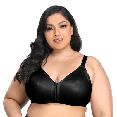 China Antibacterial No Wire No Foam Female Front Hook Bra 38DDD Underwear Front Close Seamless Plus Size Black for sale