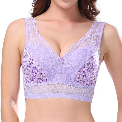 China Breathable In Purple Floral Custom Store Logo Wide Straps Removable Pad Plus Size Crop Bra Sleep Bra for sale