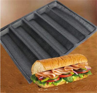 China Viable Silicone Baking Perforated Forms Squeeze To Mold French Baguette Pan Food Mat 5 Bread Non-Stick Baking Liners for sale