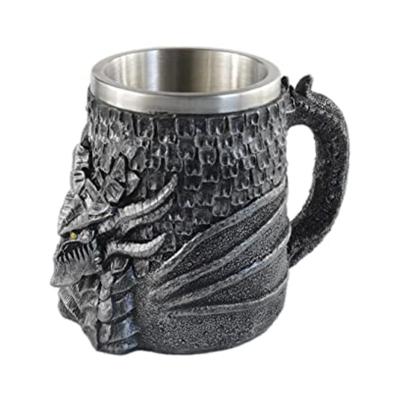 China Dragon Beer Mug Large Beer Mug Stoneware 304 Stainless Steel Coating Unbreakable With Resin Relief Water Coffee Mug Medieval Flight for sale