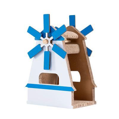 China Eco-friendly Sustainable High Quality Cardboard Puzzle Dutch Windmill Cat Scratcher House for sale